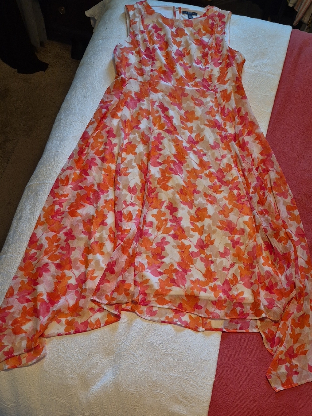 Chaps Floral Sleeveless Top in Coral & Pink on Cream